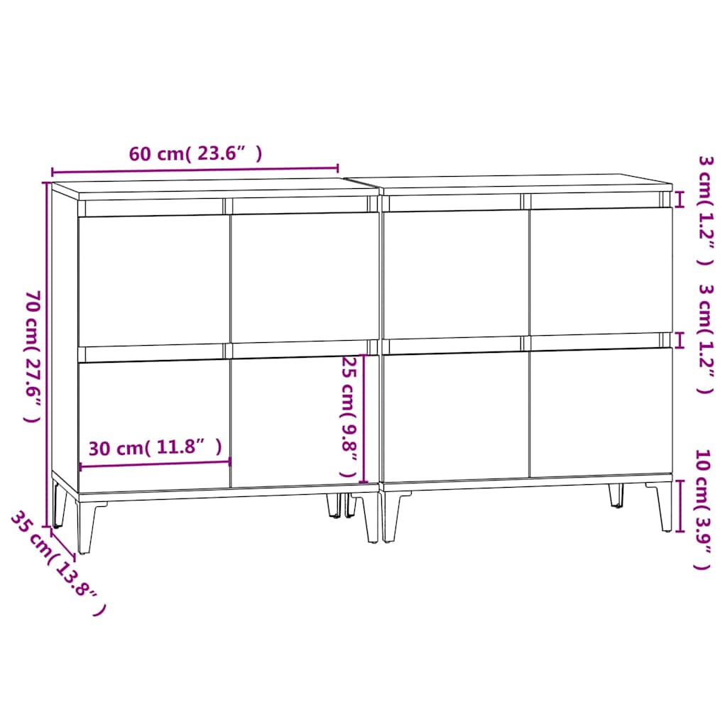 vidaXL Sideboard 2 pcs Concrete Grey 60x35x70 cm Engineered Wood