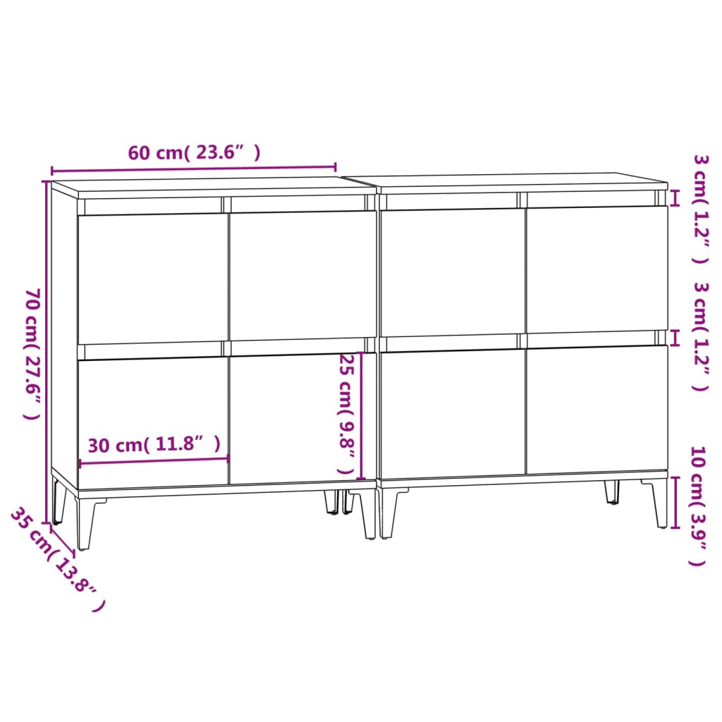 vidaXL Sideboards 2 pcs Grey Sonoma 60x35x70 cm Engineered Wood