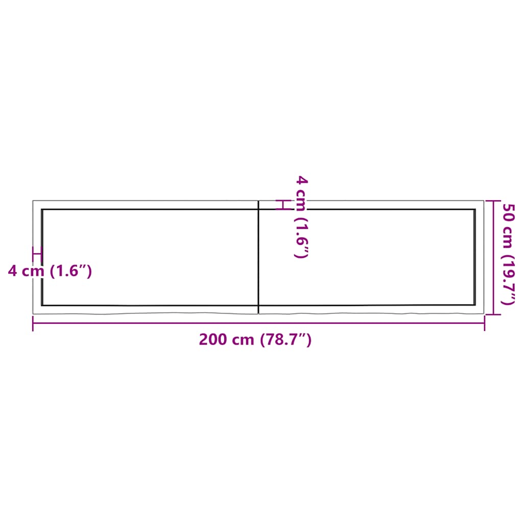 vidaXL Bathroom Countertop Dark Brown 200x50x(2-4) cm Treated Solid Wood