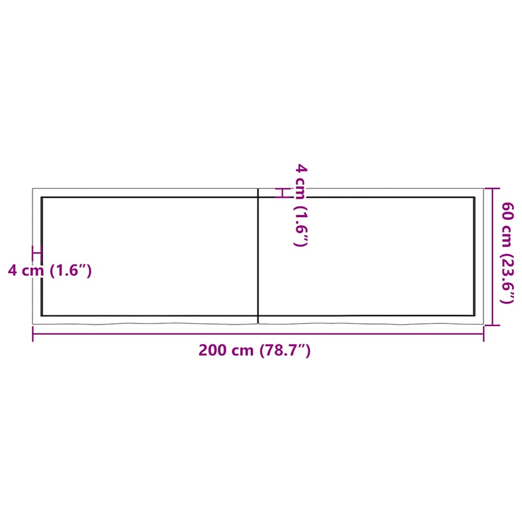 vidaXL Bathroom Countertop Dark Brown 200x60x(2-4) cm Solid Wood