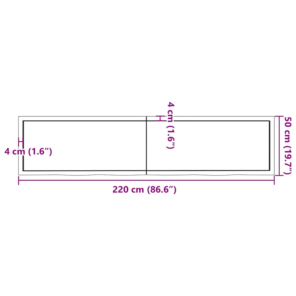 vidaXL Table Top Dark Brown 220x50x(2-4) cm Treated Solid Wood Oak