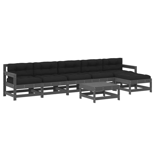 vidaXL 7 Piece Garden Lounge Set with Cushions Grey Solid Wood