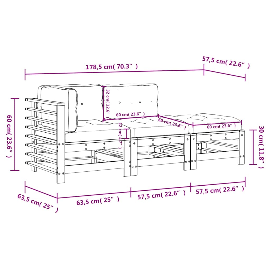 vidaXL 3 Piece Garden Lounge Set with Cushions Grey Solid Wood