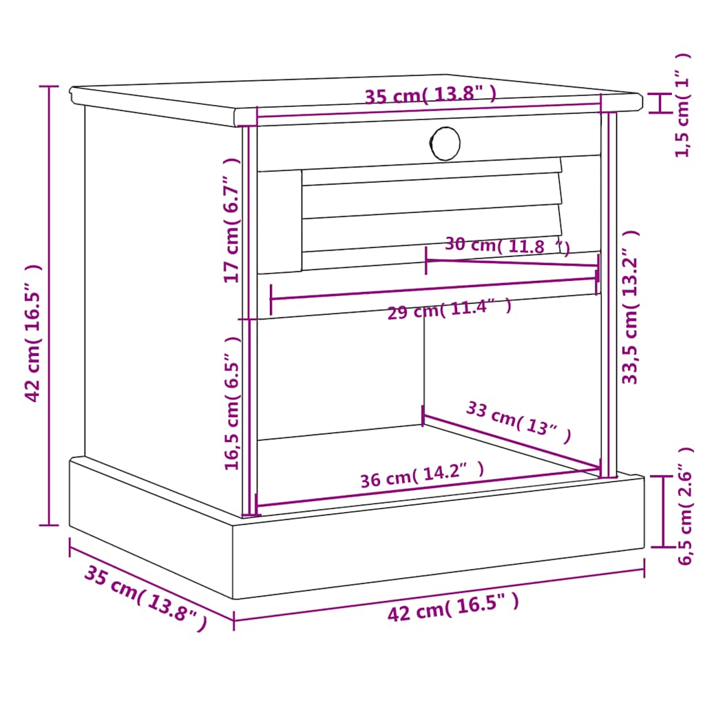 vidaXL Bedside Cabinet "VIGO" Grey 42x35x42 cm Solid Wood Pine