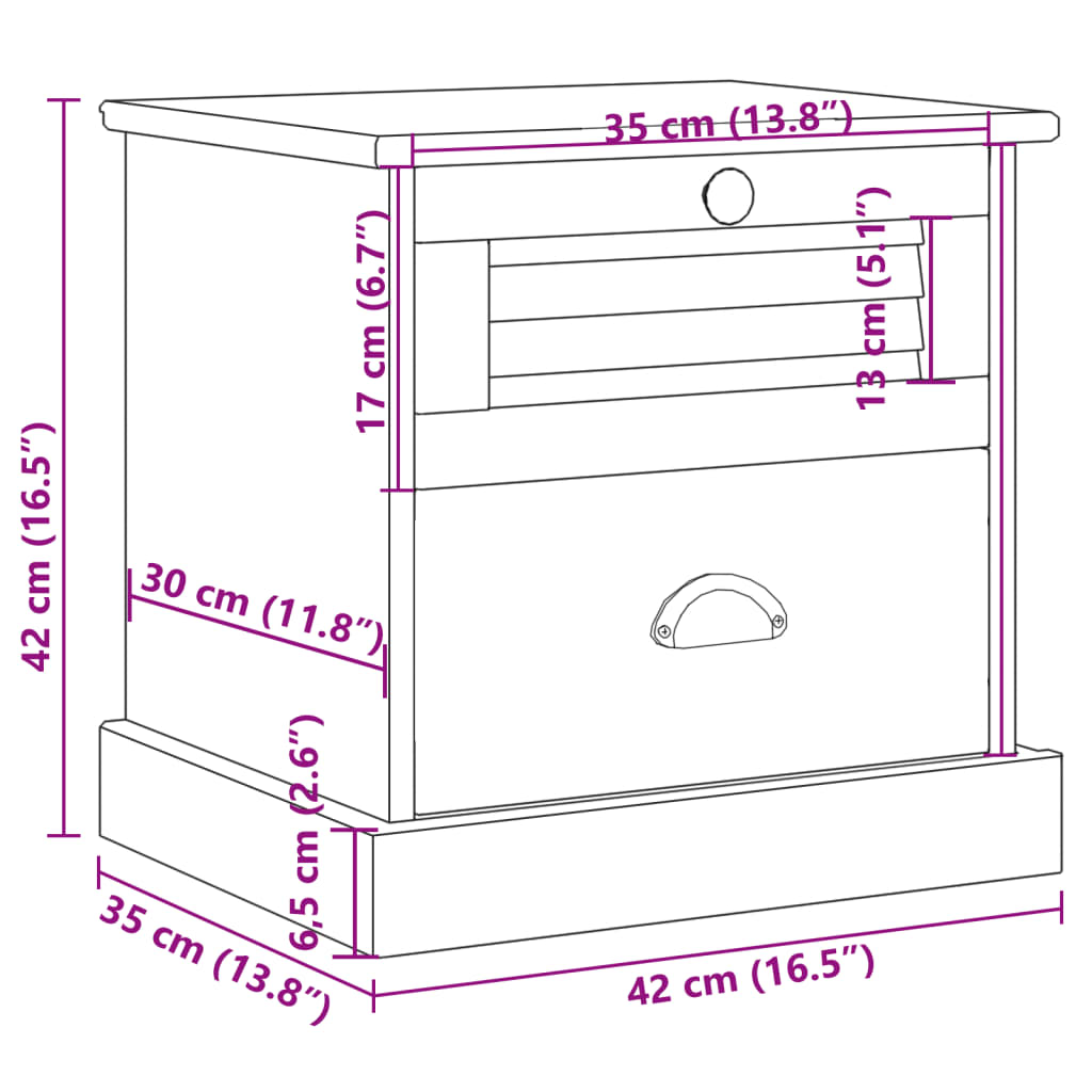 vidaXL Bedside Cabinet "VIGO" Grey 42x35x42 cm Solid Wood Pine