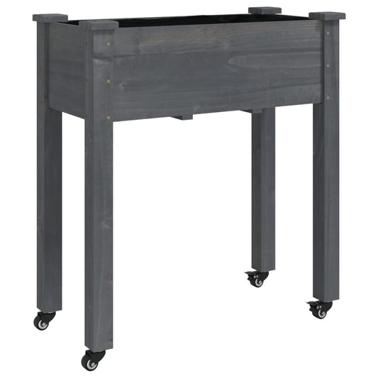 vidaXL Wheeled Planter with Liner Grey 71x37x80 cm Solid Wood Fir