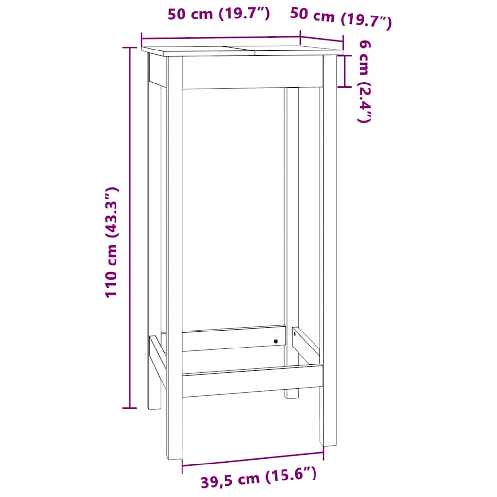 vidaXL Bar Table 50x50x110 cm Solid Wood Pine