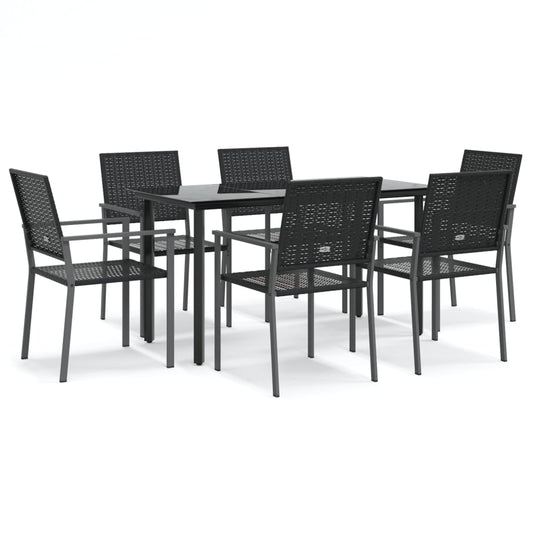 vidaXL 7 Piece Garden Dining Set Poly Rattan and Steel