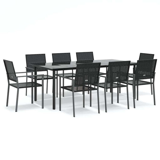 vidaXL 9 Piece Garden Dining Set Poly Rattan and Steel