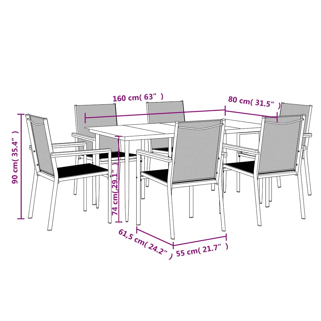 vidaXL 7 Piece Garden Dining Set Black Textilene and Steel