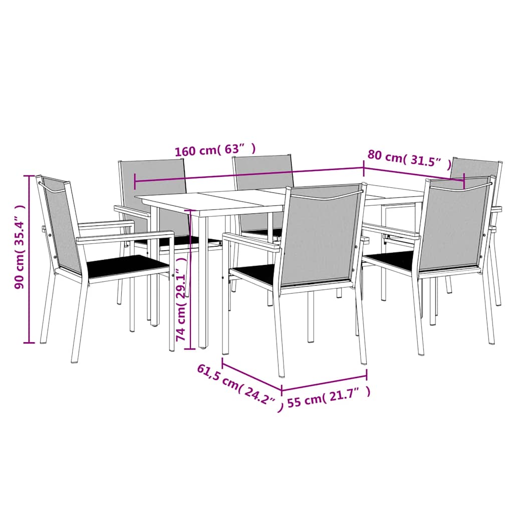 vidaXL 7 Piece Garden Dining Set Black Textilene and Steel