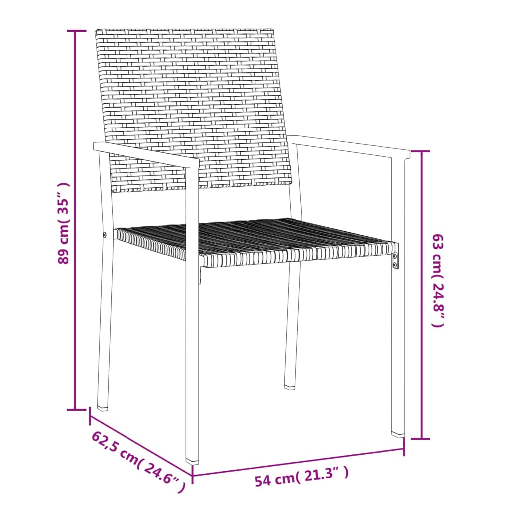 vidaXL Garden Chair | Set of 4 | Black | PE Rattan, Powder-Coated Steel | Medium