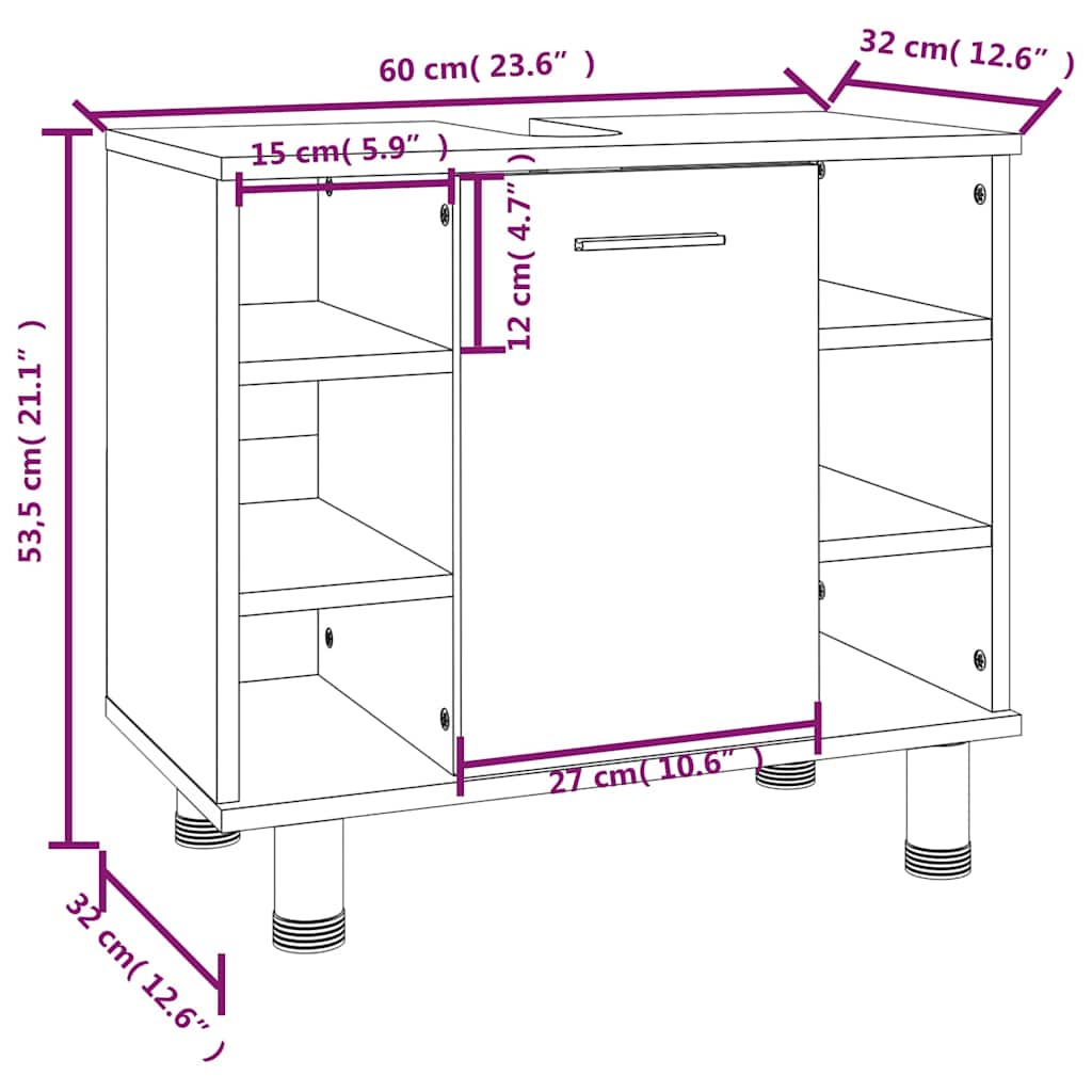 vidaXL 3 Piece Bathroom Cabinet Set Grey Sonoma Engineered Wood
