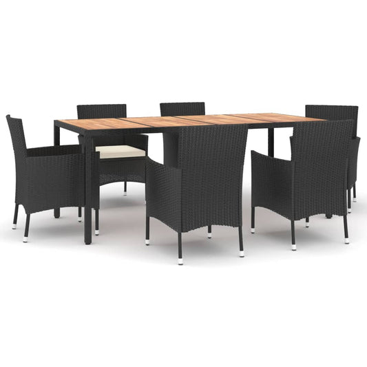 vidaXL 7 Piece Garden Dining Set with Cushions Black Poly Rattan (UK/NO/IE/FI only)