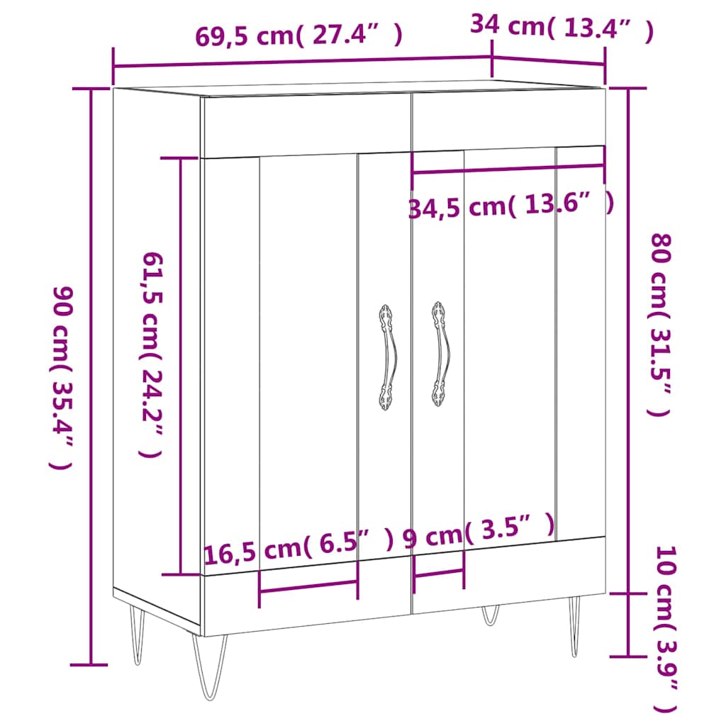 vidaXL Sideboard Sonoma oak 69.5 x 34 x 90 cm Engineered Wood and Iron