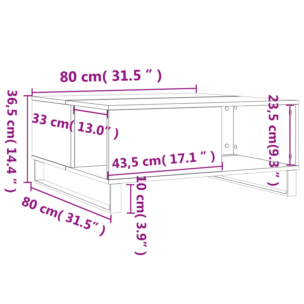 vidaXL Coffee Table Concrete Grey 80x80x36,5 cm Engineered Wood