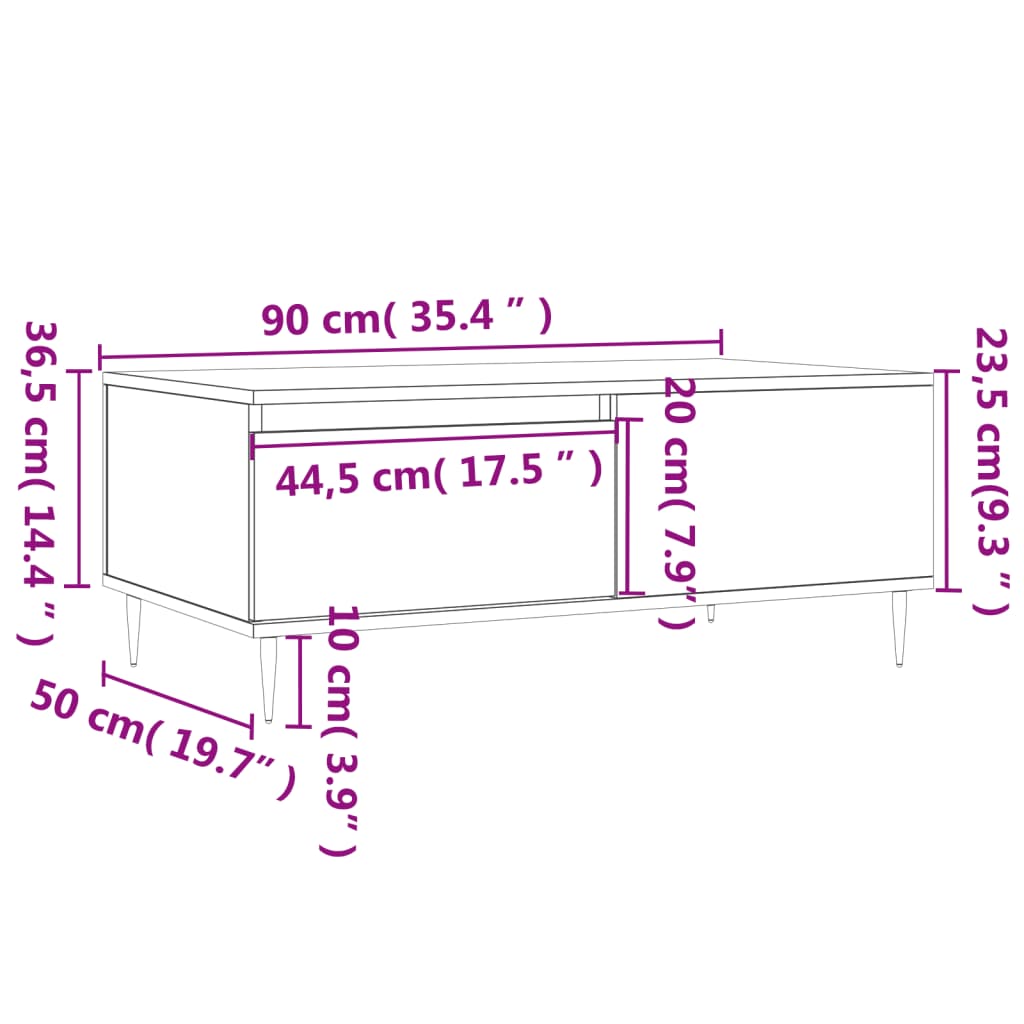 vidaXL Coffee Table White 90x50x36.5 cm Engineered Wood