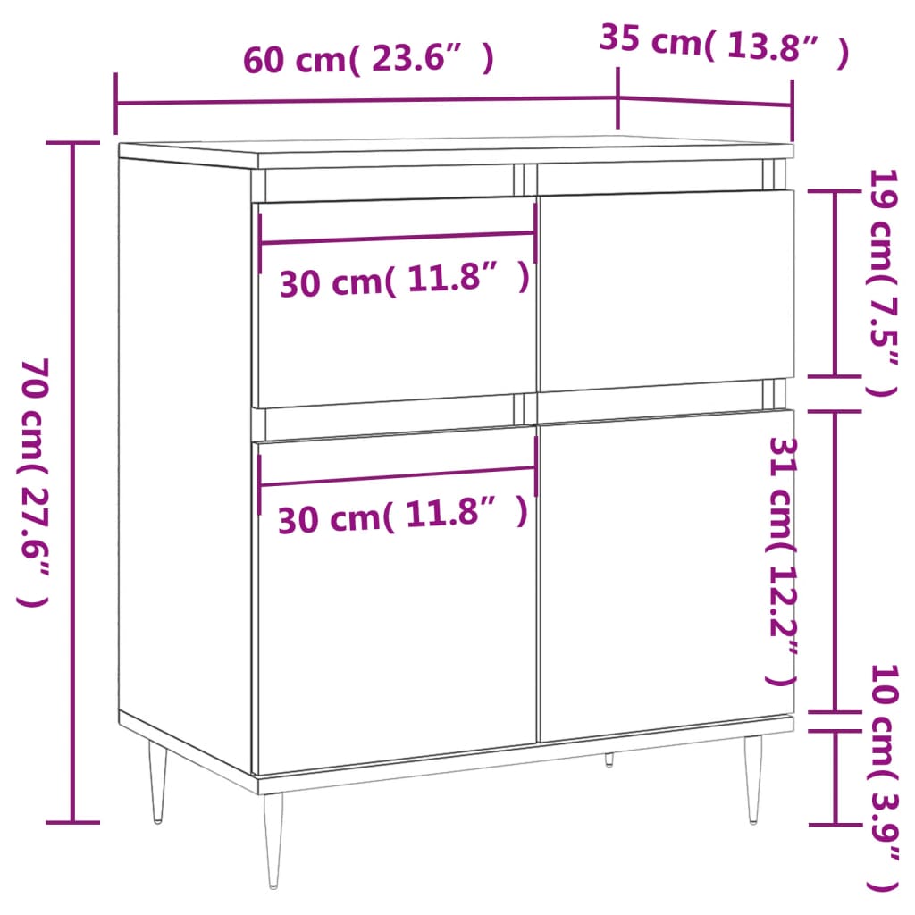 vidaXL Sideboard Smoked Oak 60x35x70 cm Engineered Wood