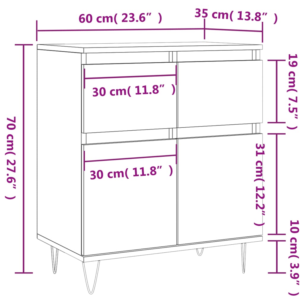 vidaXL Sideboard Smoked Oak 60x35x70 cm Engineered Wood