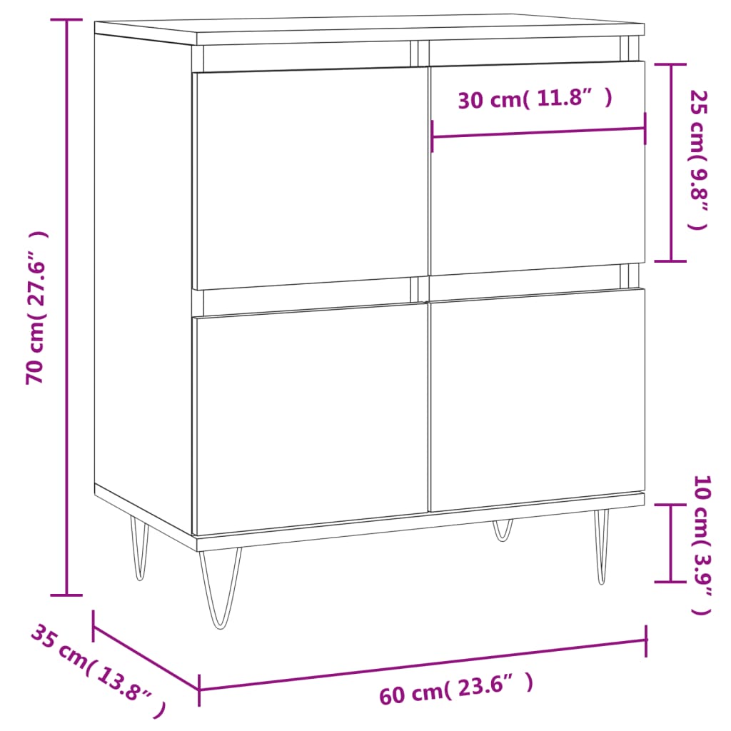 vidaXL Sideboard White 60x35x70 cm Engineered Wood