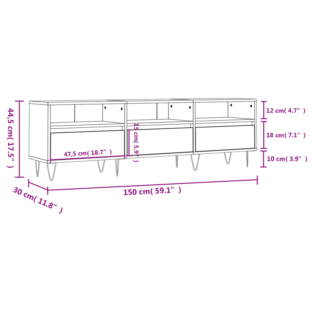 vidaXL TV Cabinet Smoked Oak 150x30x44.5 cm Engineered Wood