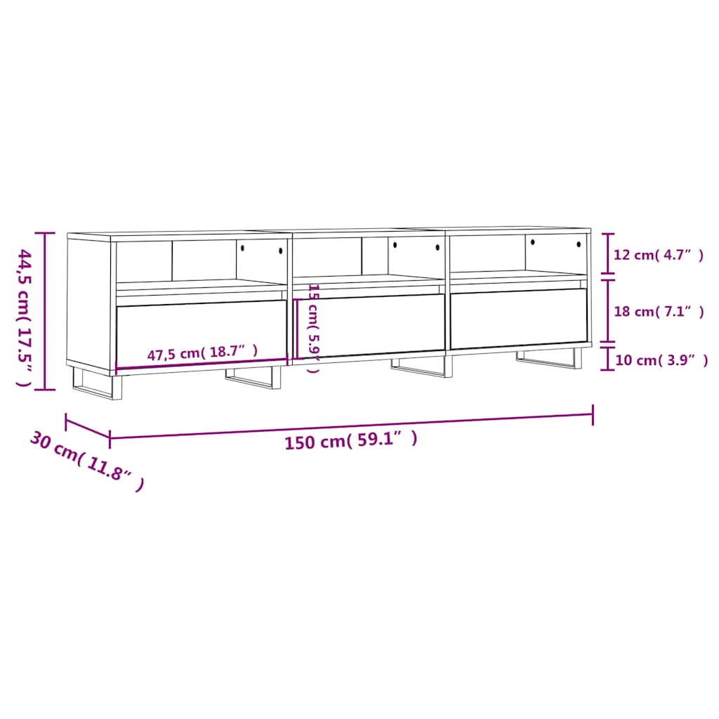 vidaXL TV Cabinet Concrete Grey 150x30x44.5 cm Engineered Wood