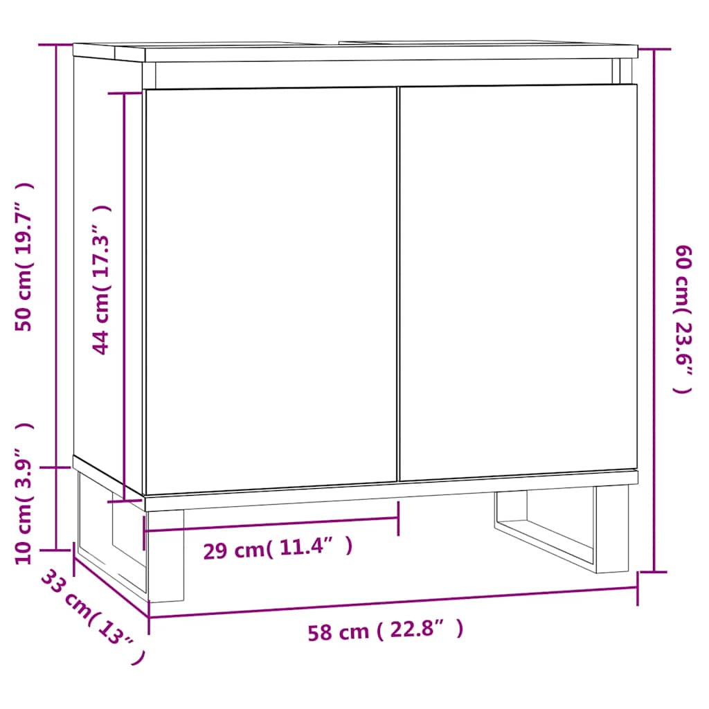 vidaXL Bathroom Cabinet Grey Sonoma 58x33x60 cm Engineered Wood