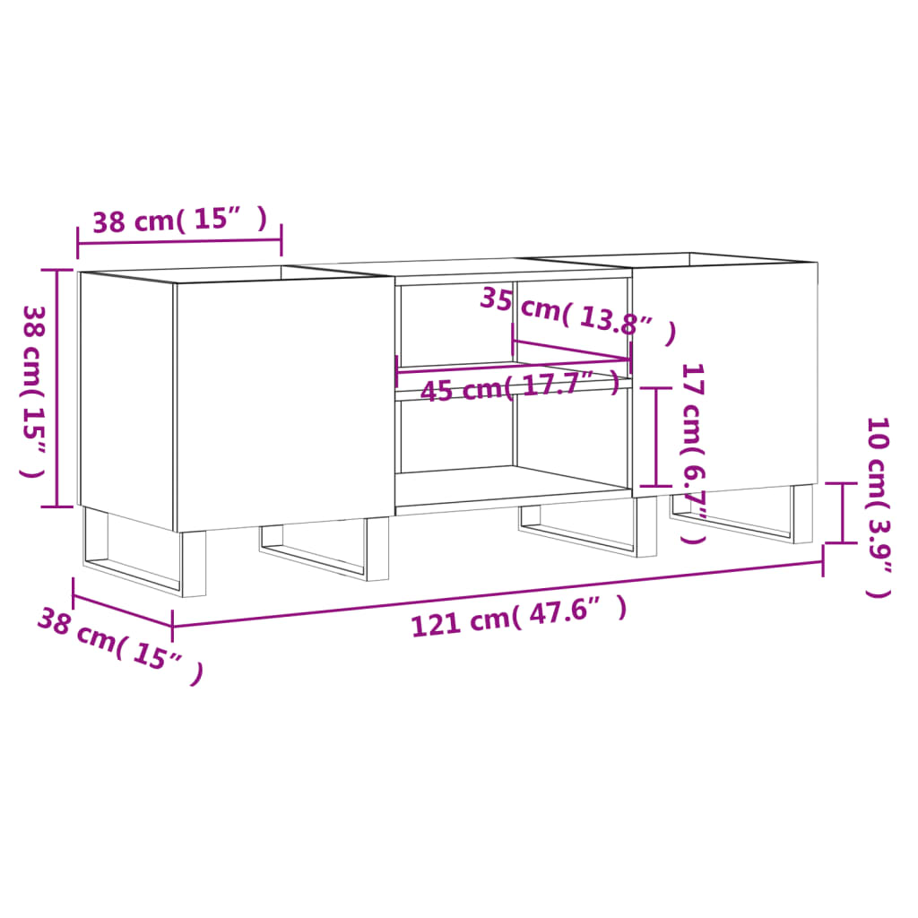 vidaXL Record Cabinet Grey Sonoma 121x38x48 cm Engineered Wood