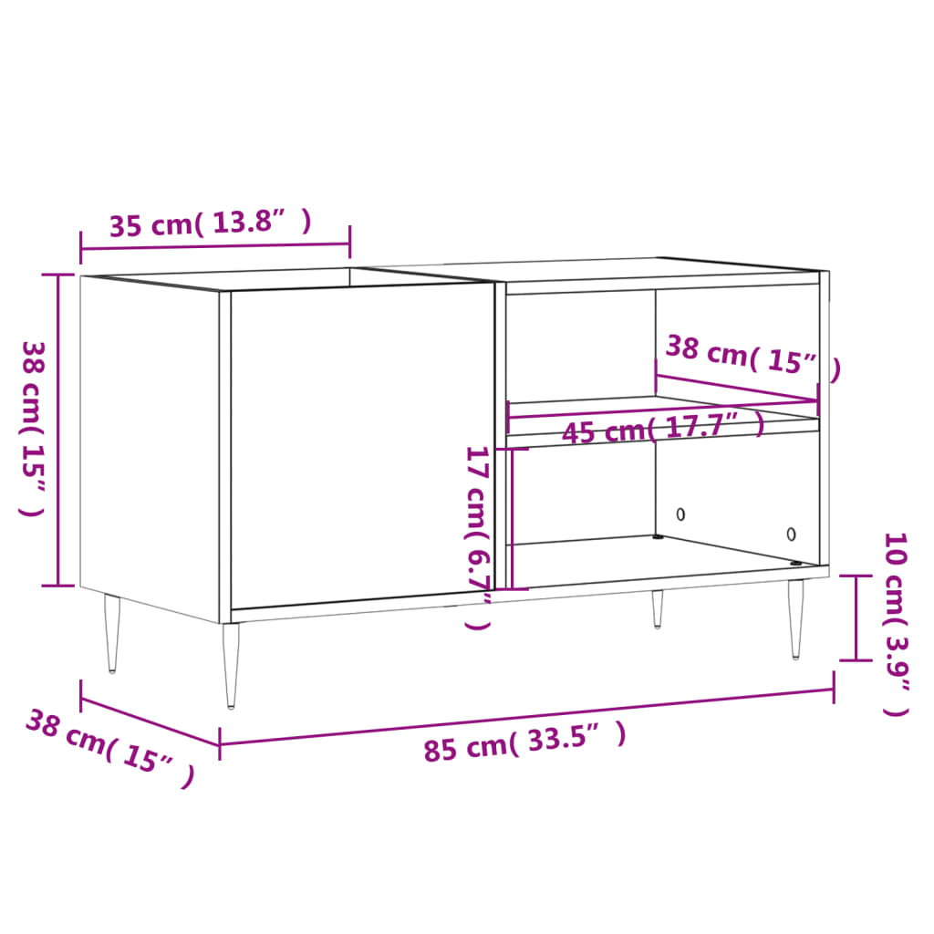 vidaXL Record Cabinet | Concrete grey | Engineered wood, iron | 85x38x48 cm