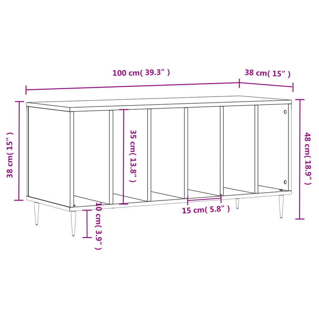 vidaXL Record Cabinet Grey Sonoma 100x38x48 cm Engineered Wood