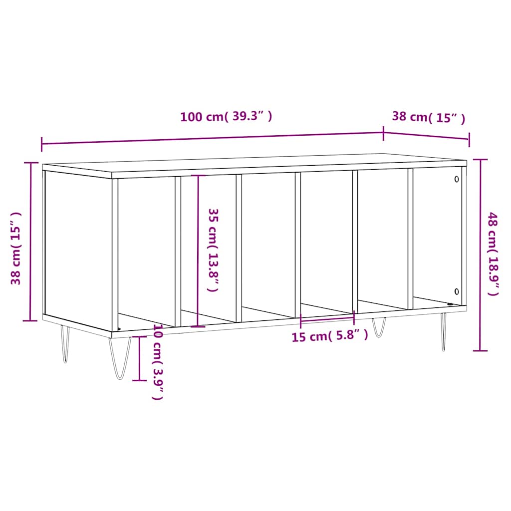 vidaXL Record Cabinet Black 100x38x48 cm Engineered Wood