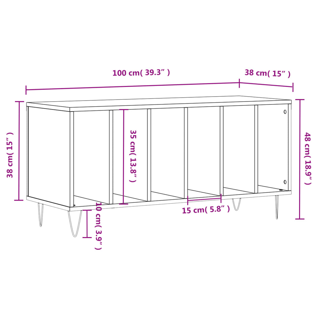 vidaXL Record Cabinet Grey Sonoma 100x38x48 cm Engineered Wood