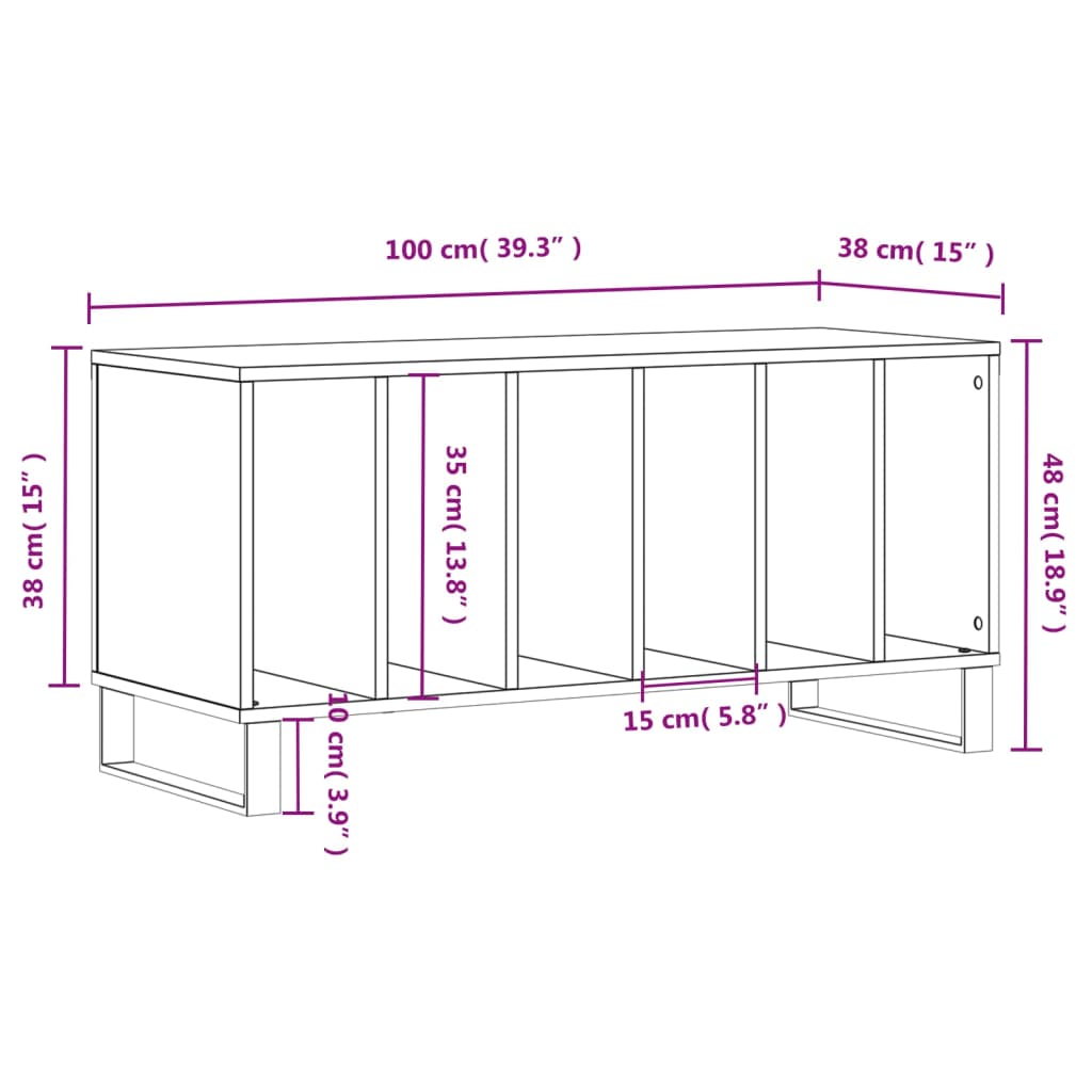 vidaXL Record Cabinet White 100x38x48 cm Engineered Wood
