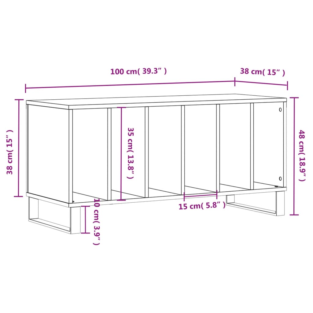 vidaXL Record Cabinet Sonoma Oak 100x38x48 cm Engineered Wood