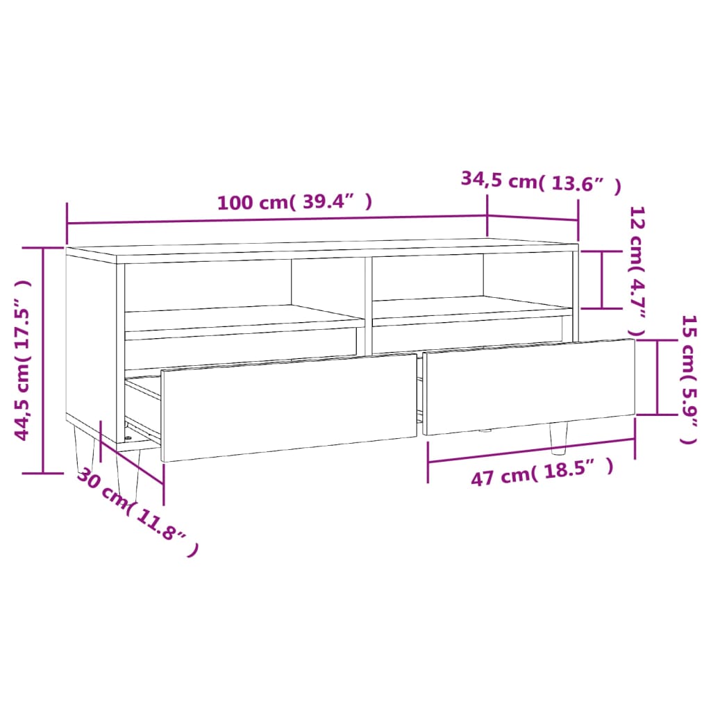 vidaXL TV Cabinet Sonoma Oak 100x34.5x44.5 cm Engineered Wood