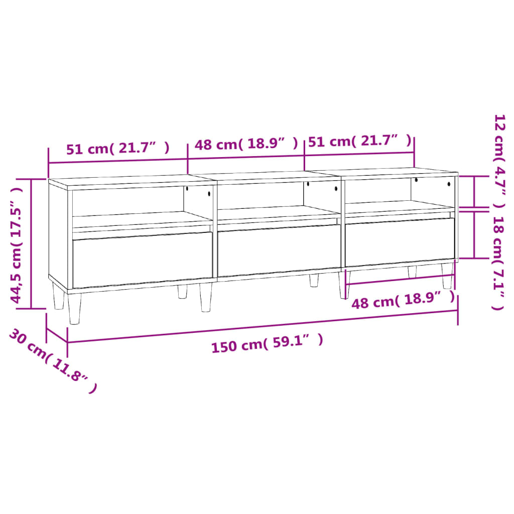 vidaXL TV Cabinet Sonoma Oak 150x30x44.5 cm Engineered Wood