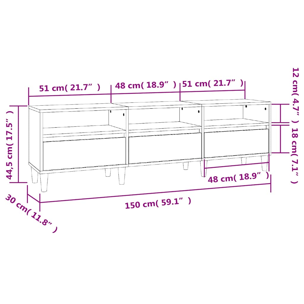 vidaXL TV Cabinet Sonoma Oak 150x30x44,5 cm Engineered Wood
