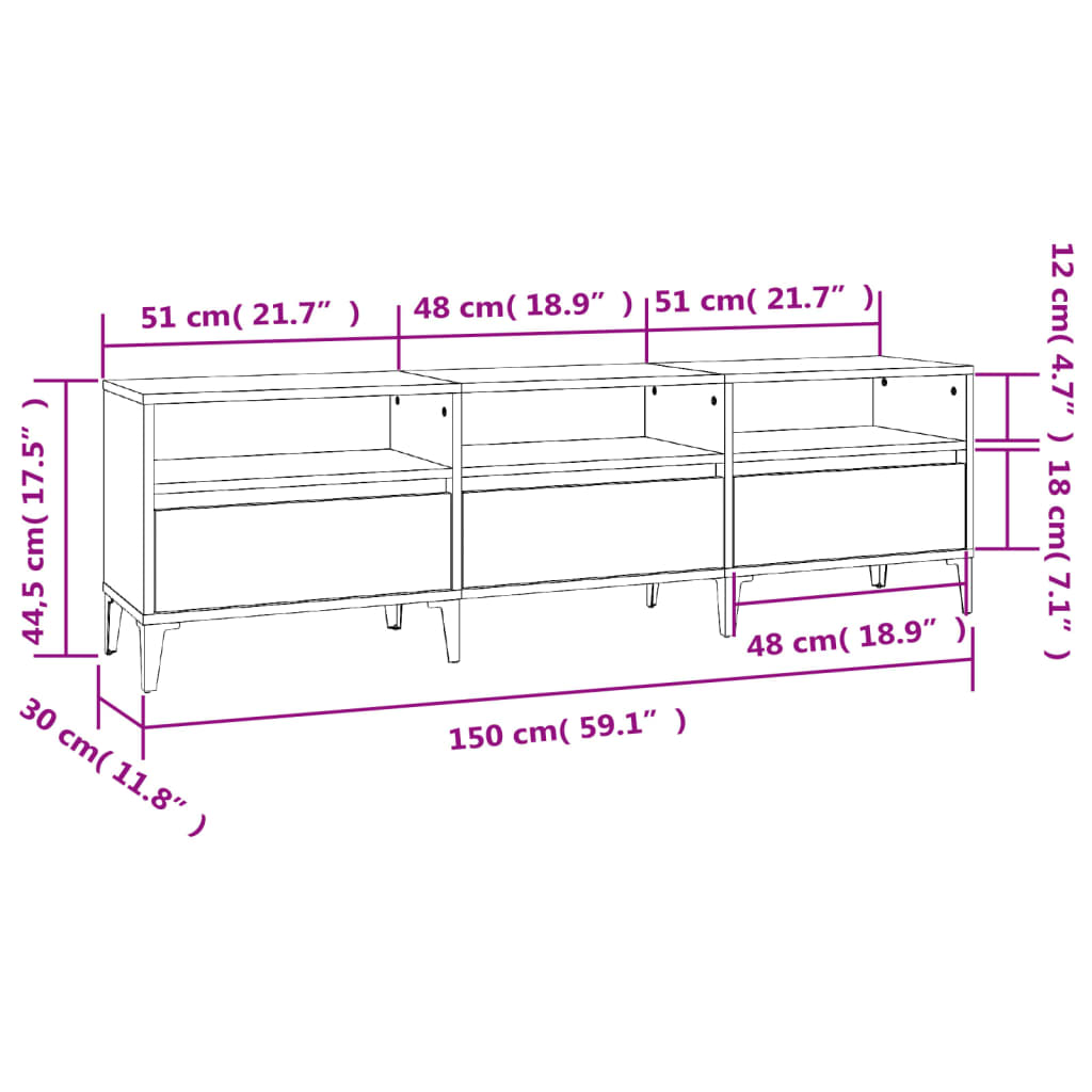vidaXL TV Cabinet Grey Sonoma 150x30x44.5 cm Engineered Wood