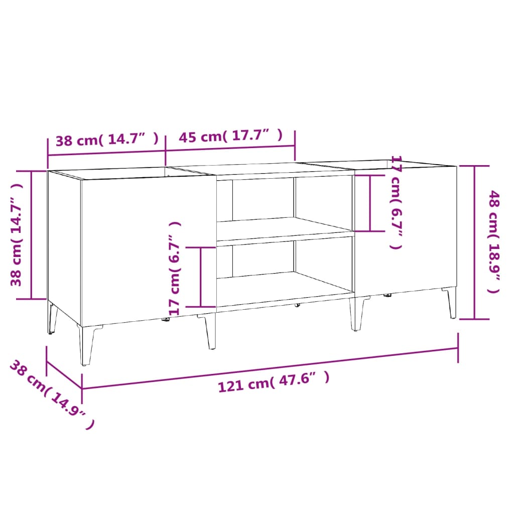 vidaXL Record Cabinet White 121x38x48 cm Engineered Wood