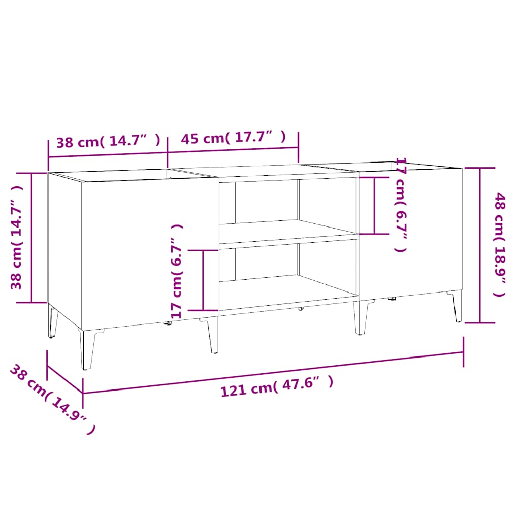 vidaXL Record Cabinet High Gloss White 121x38x48 cm Engineered Wood