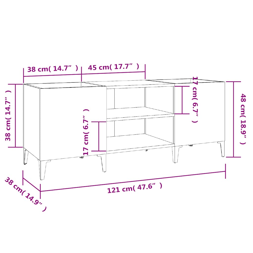 vidaXL Record Cabinet Concrete Grey 121x38x48 cm Engineered Wood