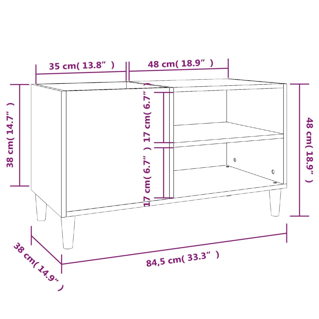 vidaXL Record Cabinet White 84,5x38x48 cm Engineered Wood