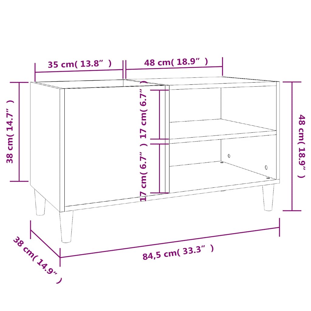 vidaXL Record Cabinet High Gloss White 84,5x38x48 cm Engineered Wood