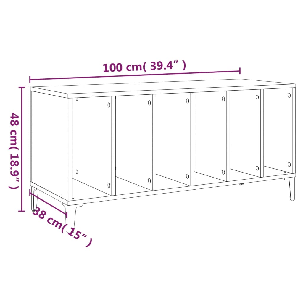vidaXL Record Cabinet Smoked Oak 100x38x48 cm Engineered Wood