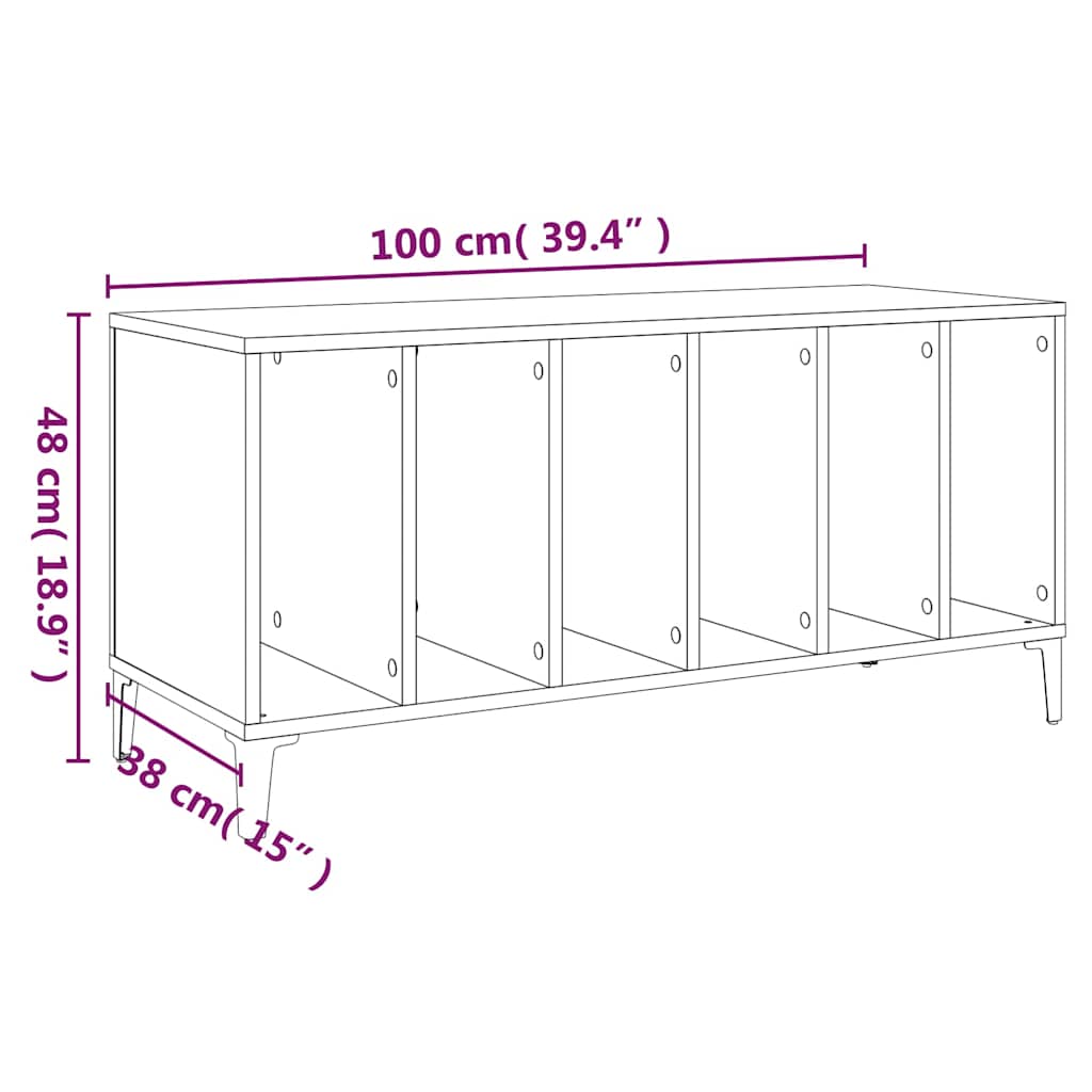 vidaXL Record Cabinet Grey Sonoma 100x38x48 cm Engineered Wood