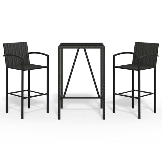 vidaXL Garden Bar Set | Black | PE rattan, powder-coated steel, tempered glass