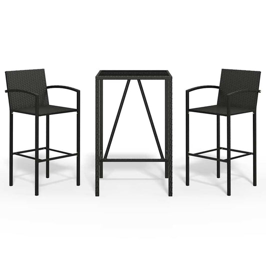 vidaXL 3 Piece Garden Bar Set Black Poly Rattan