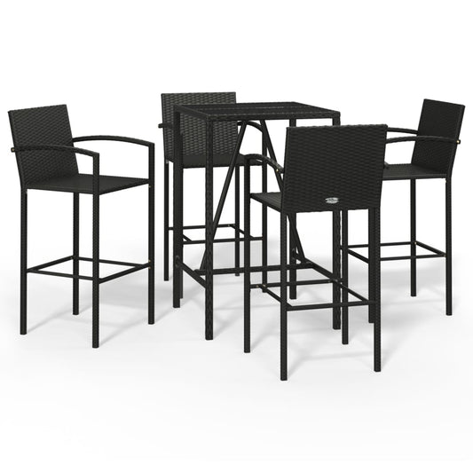 vidaXL Garden Bar Set | Black | PE rattan | Medium | Footrest | Bar Table Set