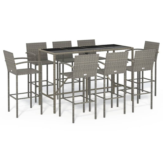 vidaXL Garden Bar Set | Grey | PE rattan, powder-coated steel, tempered glass