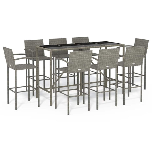 vidaXL 9 Piece Garden Bar Set Grey Poly Rattan